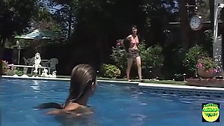 A Couple Of Funloving Asian Darlings Have Fun Getting Each Other Off Poolside