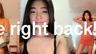 Busty Asian camgirl with hairy pussy uses anal and pussy