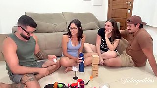 Shamelesscouple Wife Swap Jenga Game Turns Wild - Blowjob & Big Natural Tits Foursome