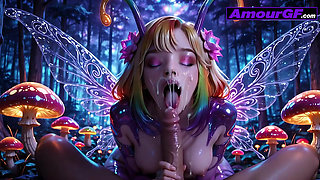 3D Fairy Sucks Cock Slow, Magic Cum Floods Her Pretty Face
