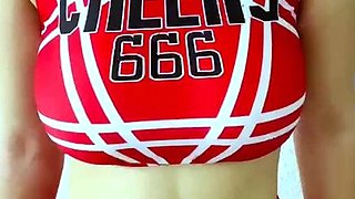 Ebony brunette masturbates with dildo in close up