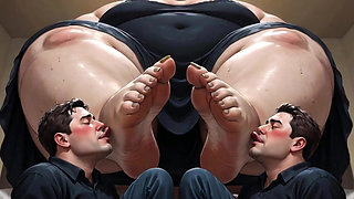 Obese SSBBW Foot Domination - Male Slaves Cleaning Her Big Soft Feet