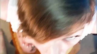 Amateur Brunette Wife Gives POV Blowjob to a Mature Big Cock