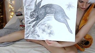 Small titted brunette teen fingering on the bed