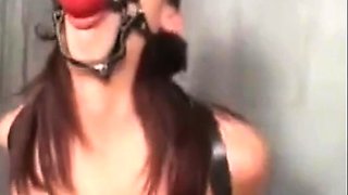 Taming Asian slut with gag, chain and cock