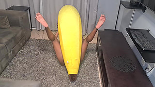 Tattooed Desi Slut Humps a Big Banana, Close Ups