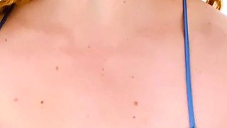 Cumshot amateur MILF suck and jerks dude in the bedroom