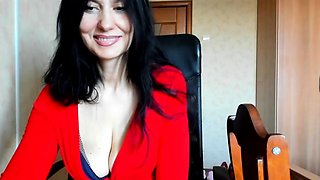 Big-Tit Russian Brunette Masturbates on Chair