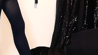 Navy Blue Opaque Hold-ups and Red Leather Pumps Ita