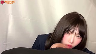 Asian Japanese Babe Fingers Her Wet Pussy While Sucking Thick Cock Deep