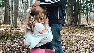 Sexy Jogger Girl Gives Blow Job On Knees To Stranger In Public In Woods