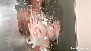 Wish you Were here! LadyLyne Pressing Titties against the Glass in the Shower