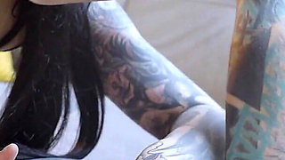 Burlesque Tattoo Beauty with Big Boobs Gives Anal Fuck with Strap-on
