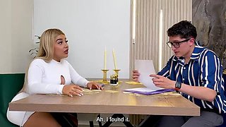 Perverted Spanish Tutor Fucks Petite Curvy Teen Doggy Style & Cums on Huge Tits