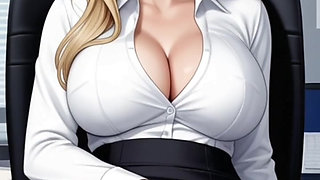 blonde woman office masturbation fingering pussy (AI model)