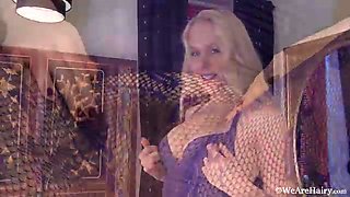 Blonde Aston Wilde strips and plays in stockings - WeAreHairy