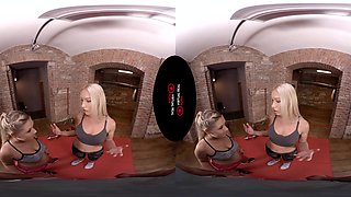 Threesome Workout- Blonde Babes In The Gym - Sexlikereal