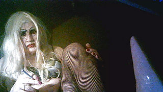 Fuckpig slag Sarah, smoking in bra, and stockings, looking for cock, and cock, gross old fat guys welcum