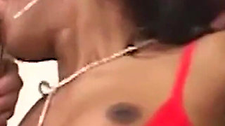 Ebony Babe Marie Luv in a Red Bikini Got Dicked Hard in a Steamy Threesome