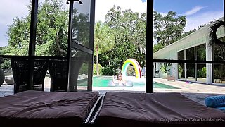 Brunette amateur babe strips off and masturbates