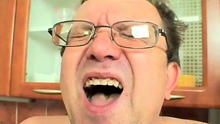 Horny teen in threesome with oldies