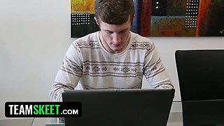 Successful stud nails tiny nanny Alex Little with his fat sausage for masturbating while working