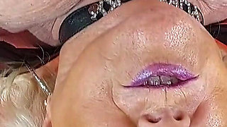 Horny Granny in Latex Fingers Hairy Pussy to Explosive Orgasm