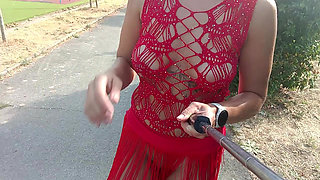 public flashing of pussy and tits in a lace outfit