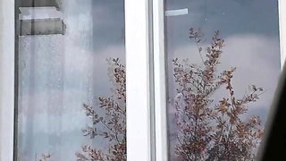 Public bareness Bare in public. Cab driver observing a warm beautiful dame Cougar which in bathrobe g-string-less and brassiere tidy kitchen window Outdoors Outside Boobies Meaty all-natural bra-stuffers Wooly twat Ash-blonde Voyeur