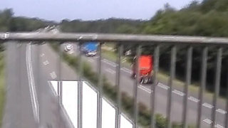 Big boobed brunette German slut fucked on the highway cross bridge