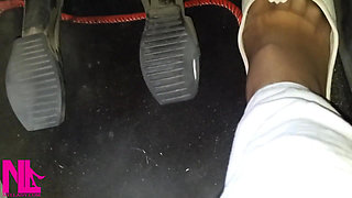 Pedal Pumping and Driving in Highway in Soft Worn Out Flats and Nylon Socks