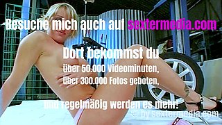 Tattoo MILF Garage Strip, Dildo Blowjob and Power Tools