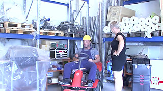 Mature Blonde Stretched Wide on Lawnmower with Dripping Cum
