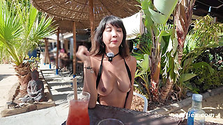 Ersties - Daring Kiara Sits Naked at an Outdoor Cafe Before Masturbating in the Parking Lot