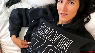 Hoodie-wearing Blowjob Queen Gets a Cumshot Surprise