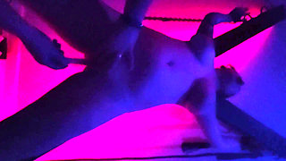 Hardcore BDSM Gangbang. Men Fuck Woman Tied to Chains and Bed.gangbang.