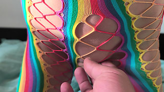 I let my stepbrother admire my body, he follows the outline of my virgin pussy and masturbates it