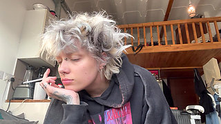 Cute Goth Smoking a Cig in a Hoodie No Makeup