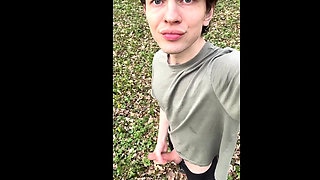 Sexy Twink Plays Risky With His Huge Veiny Cock In The Woods