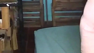 Playing with Her Ass and Running the Yellow Thread While Standing on the Mattress