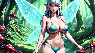 Cute elves with big boobs in forest Ai animation