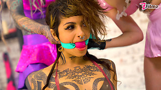 Double Femdom Latex Action with Spit and Dildos