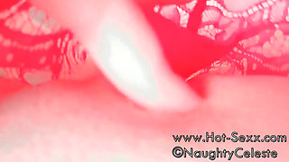 Naughty Celeste Squirt in White and Red Panty
