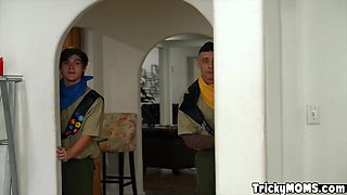 Scout guys having fun with two MILFs