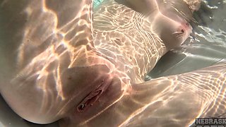 Skinny teen Mary Moon wanking her pussy by the pool in sensual solo action