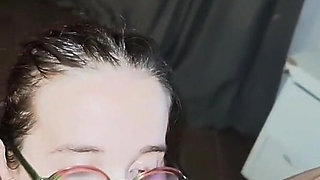 Slut with Glasses Sucks Like a Bitch up to the Facial