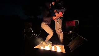 Rough Sex in a Public Park - Big Tits Exposed by the Fire!