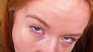 Redhead teen Kierra Wilde ardently POV deepthroat blowjob and cum swallow