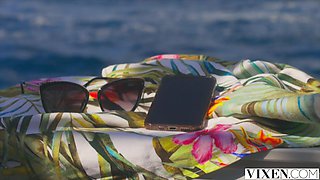 2 Stanning Slim Babes Share The Lucky Guy's Cock In Mind-blowing 3-some On Board the Yacht