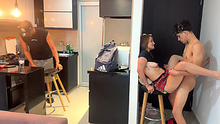 I take advantage of the fact that my husband's horny guy is distracted to fuck my little stepson.